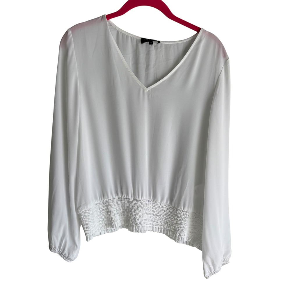 NWT 1.STATE White Balloon Sleeve V-Neck Smocked Waist Ladies‎ Blouse, M